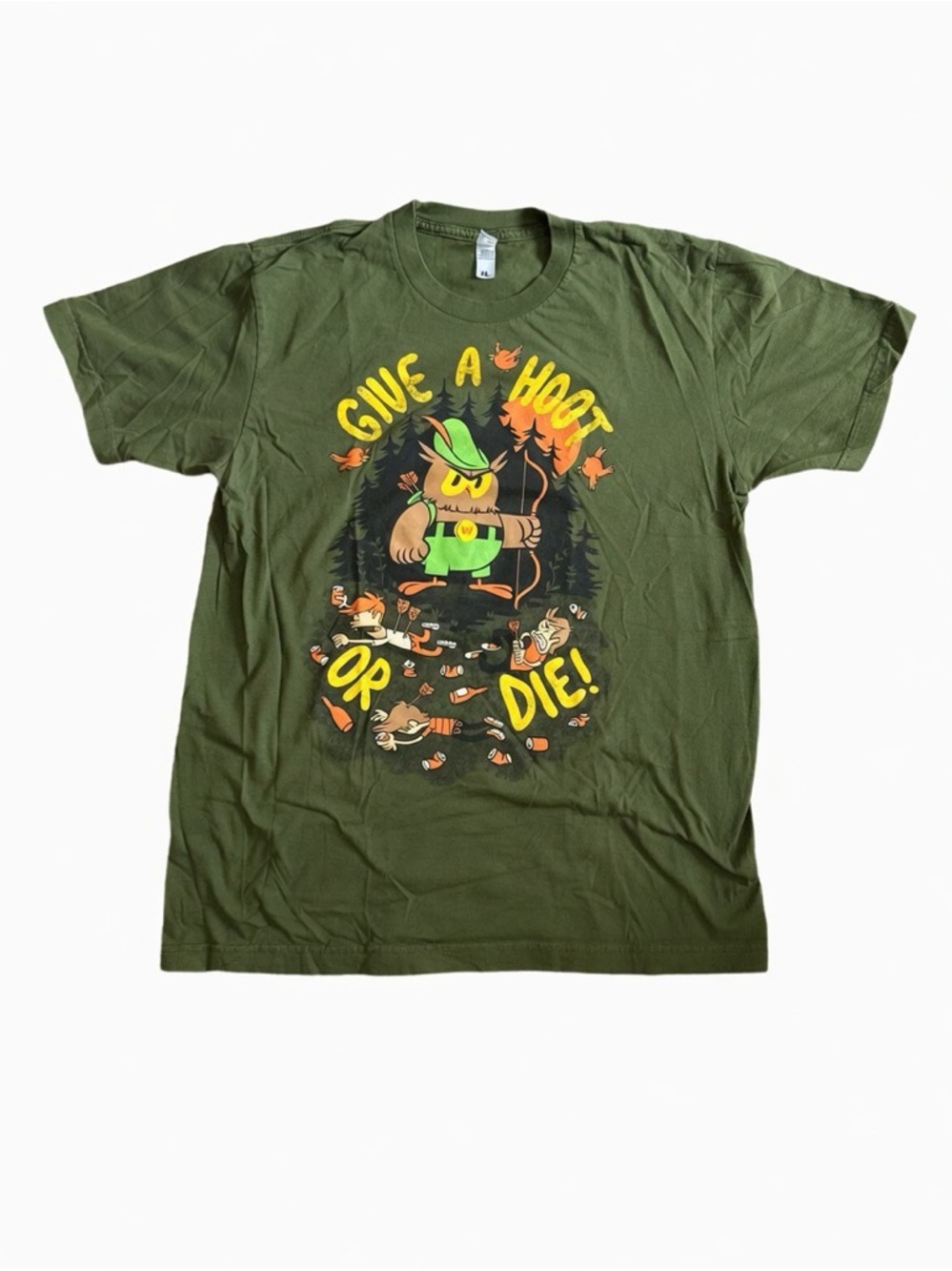 Olive Green Graphic Tee "Give A Hoot Or Die"